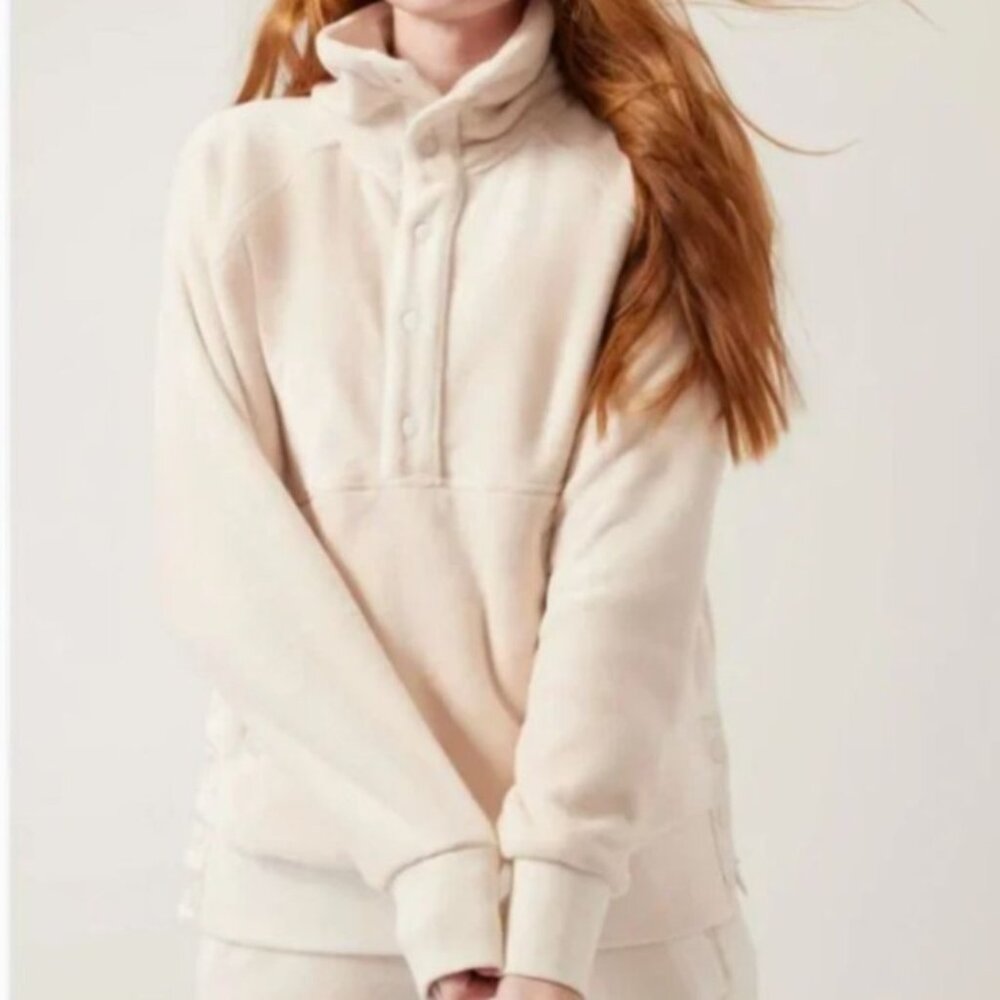 ATHLETA RECOVER COZY SNAP FRONT SWEATSHIRT CHANTILLY CREAM WOMENS M PULLOVER